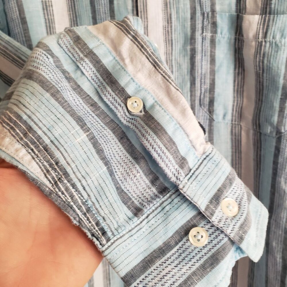 Tommy Bahama 100% Linen Striped Shirt Blue White Relaxed Fit Button-Up Shirt - Picture 7 of 11